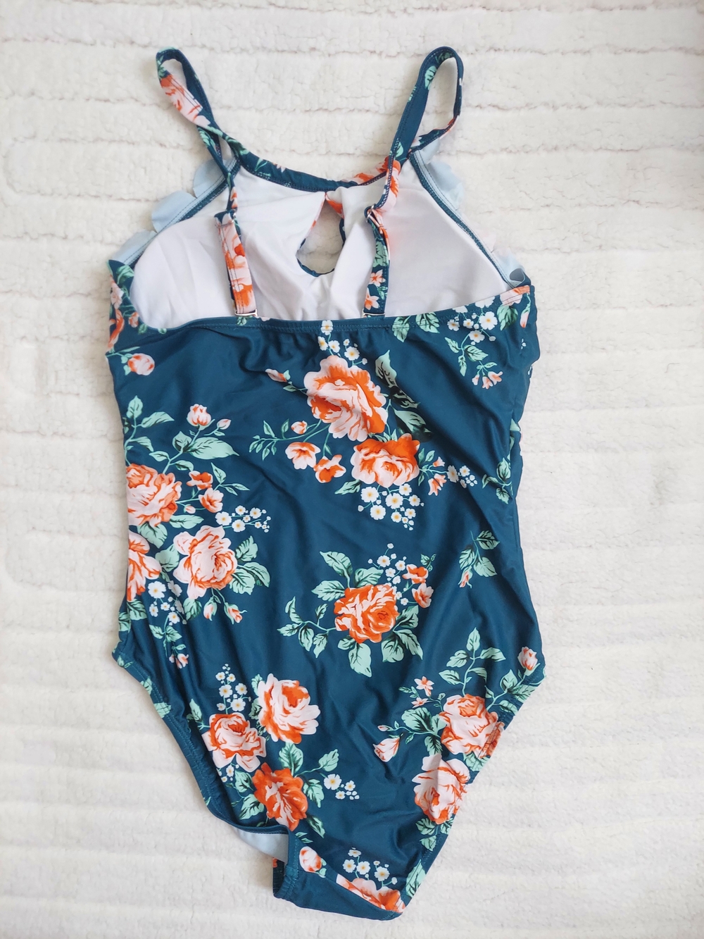Meetwell Floral Keyhole Teal & Peach Floral One-Piece Swimsuit Women Medium NWT - Picture 5 of 6